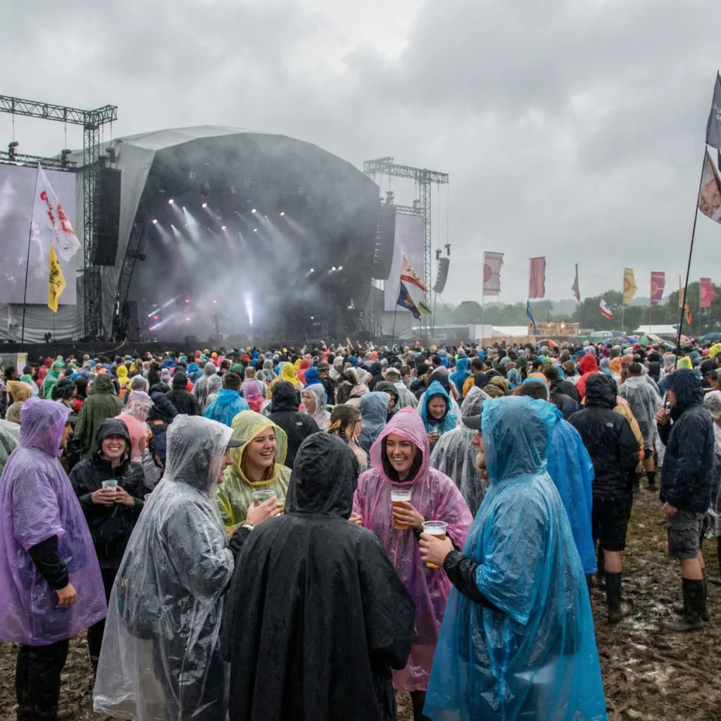Mensen met een poncho op een festival