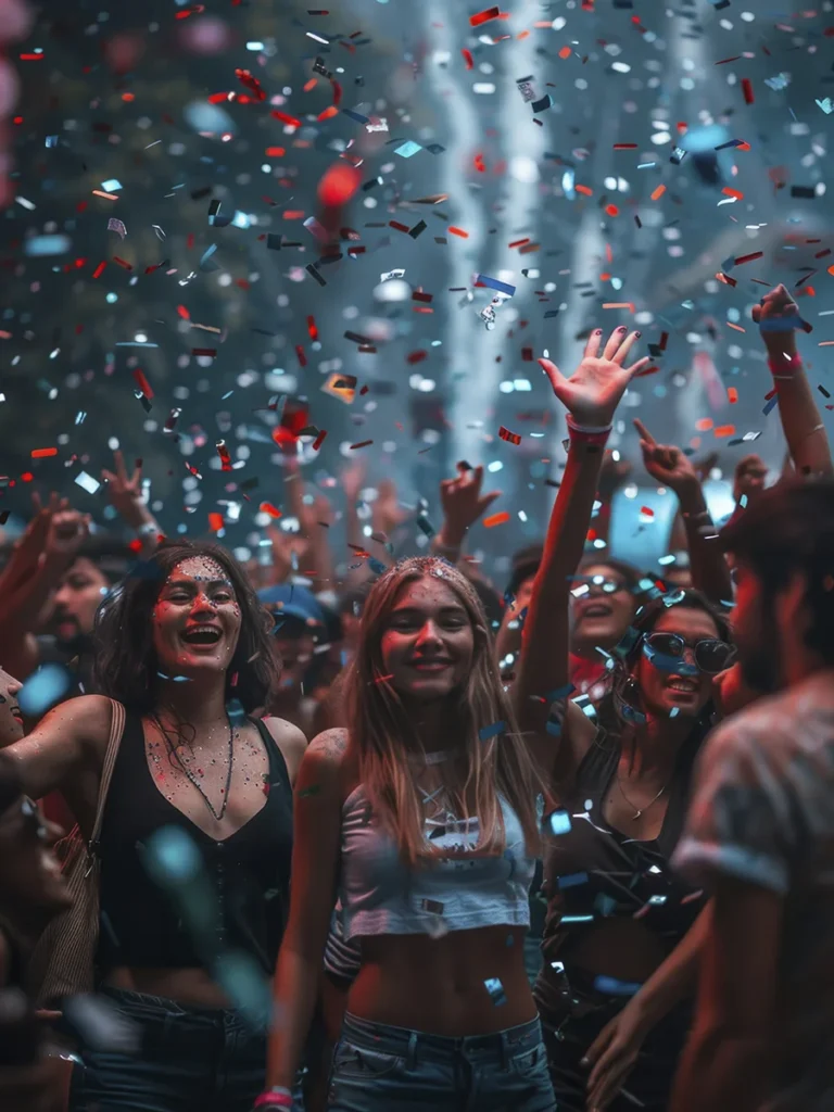jonge vrouw in het midden van de dansvloer met confetti 