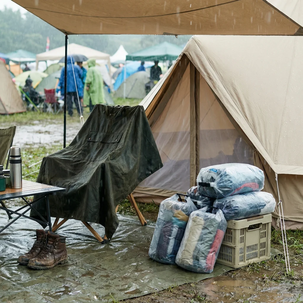 Producten bij meerdaagsfestival regen